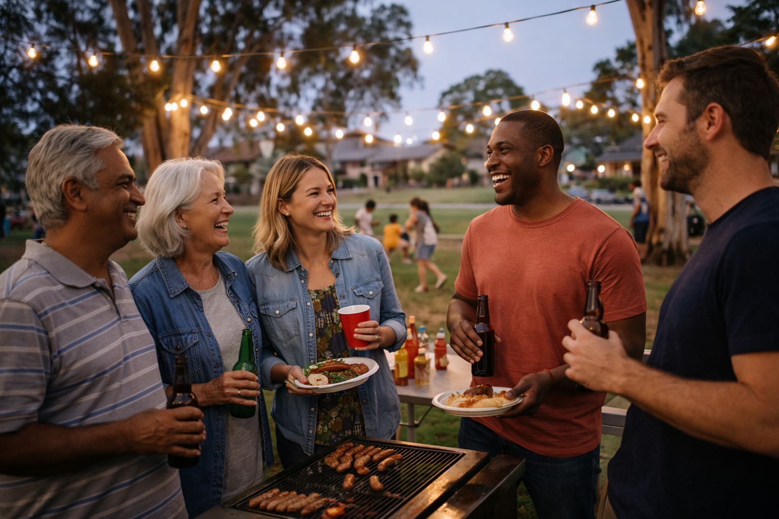 Neighbours at a community street barbecue